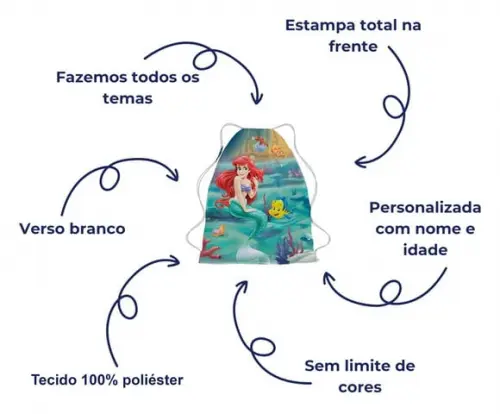 25 Lembrancinha Mochila Personalizada Ariel-aniversário