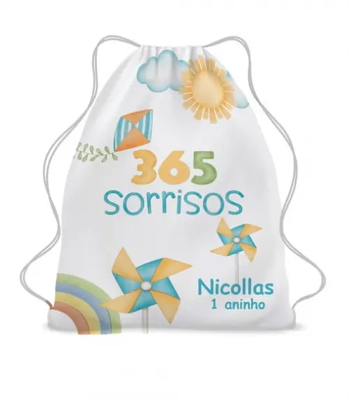 25 Lembrancinha Mochila Saco Personalizada 365 Sorrisos