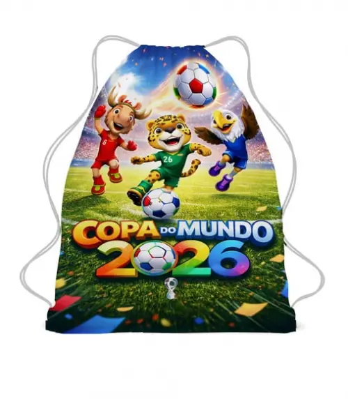 30 Bolsinha Sacochila Mochilinha Mascote Copa do Mundo 2026