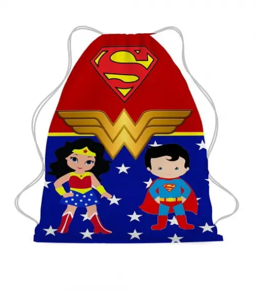 30 Mochila Sacochila Mochilinha Mulher Maraviha e Super Man