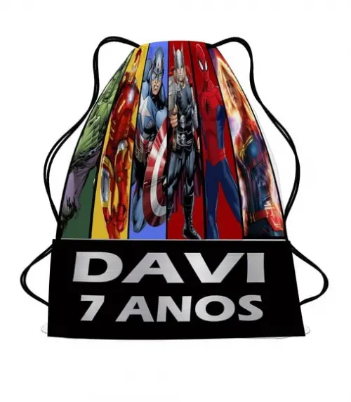 30 Mochilinha Sacochila Vingadores Personalizada Infantil
