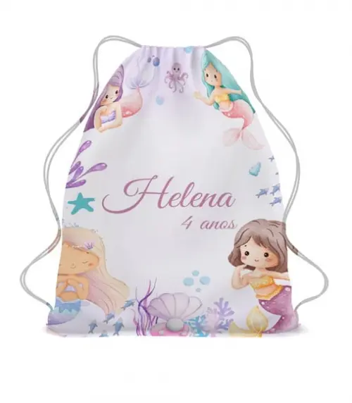 40 Bolsinha Sacochila Mochila Sereia - Aniversário Sereia