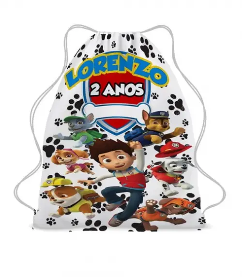 40 Lembrancinha Sacochila Mochila Patrulha Canina com Nome