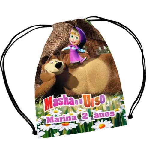 50 Bolsinha Sacochila Mochila Macha e o Urso