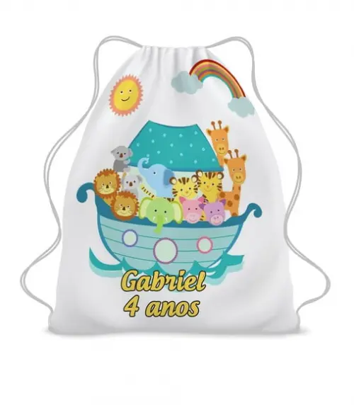 50 Lembrancinha Mochila Saco Arca de Noé Personalizada