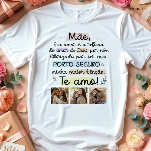 Camiseta Dia das Mães Meu Porto Seguro com Foto