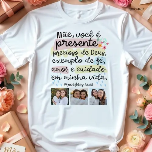 Camiseta Dia das Mães Presente com Frase e Foto
