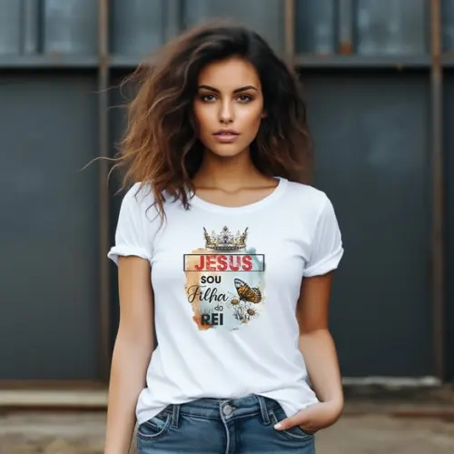 Camiseta Religiosa - Sou Filha do Rei-flores