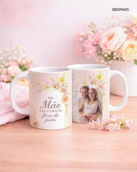Caneca de Porcelana Dia das Mãe - com Foto e Frase