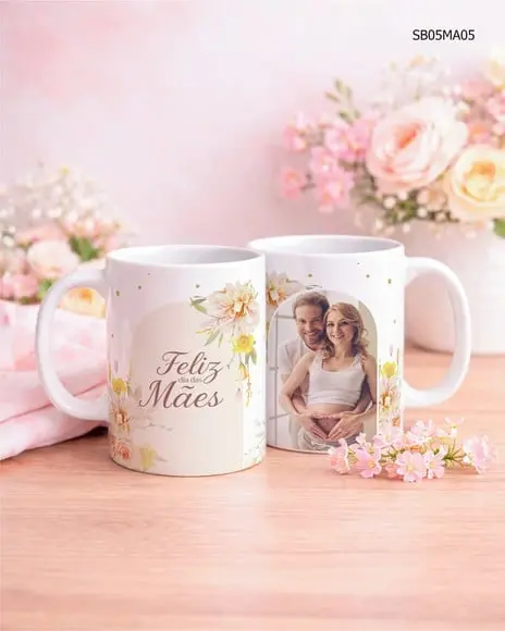Caneca de Porcelana Dia das Mãe - com Foto e Frase