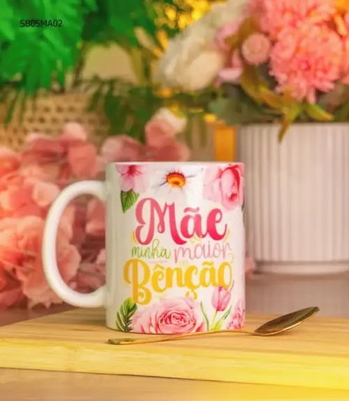 Caneca de Porcelana Dia das Mães Presente com Frase