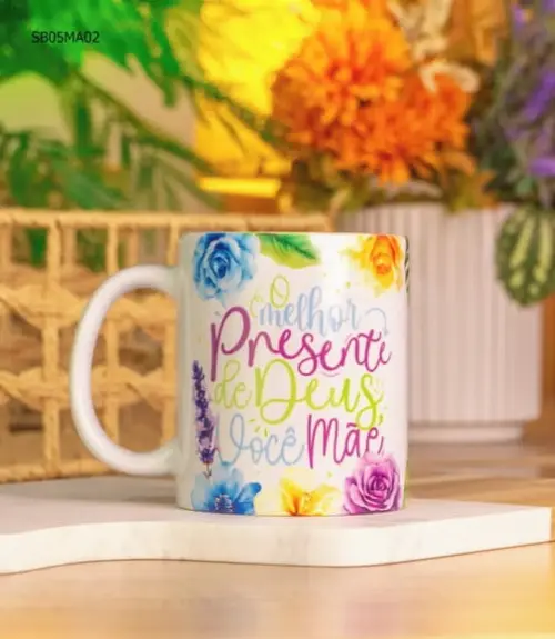 Caneca de Porcelana Dia das Mães Presente com Frase