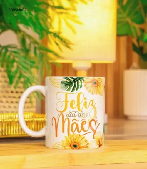 Caneca de Porcelana Dia das Mães Presente com Frase