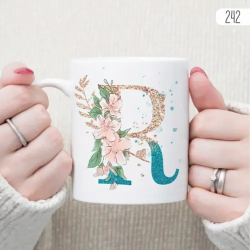 Canecas de Porcelana Alfabeto com Floral Personalizada