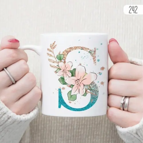 Canecas de Porcelana Alfabeto com Floral Personalizada