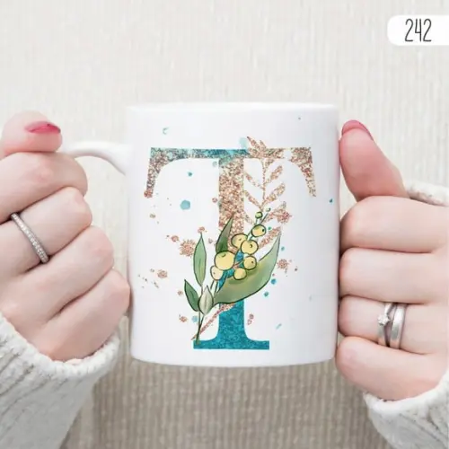Canecas de Porcelana Alfabeto com Floral Personalizada
