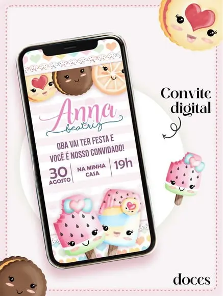 Convite Digital Infantil Personalizado Doces