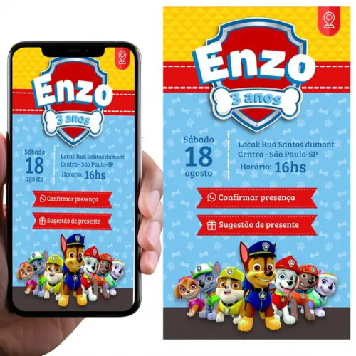 Convite Digital Infantil Personalizado Patrulha Canina