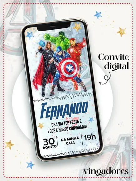 Convite Digital Infantil Personalizado Vingadores