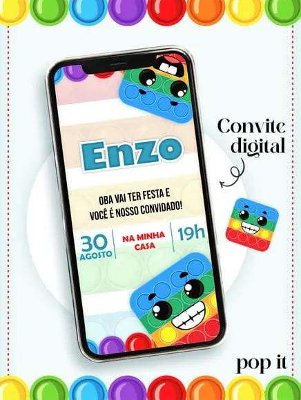 Convite Digital Infantil Personalizado Pop It