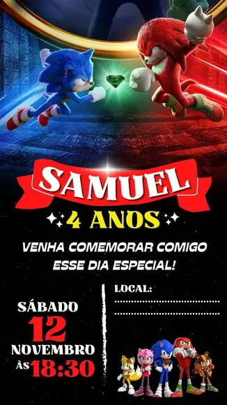 Convite Personalizado Sonic - Aniversário Sonic