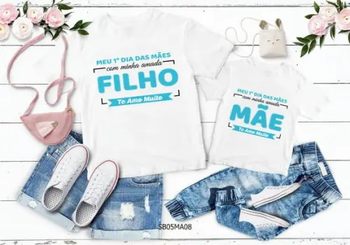 Kit 2 Camisetas Dia das Mães Personalizada -1º Dia das Mães