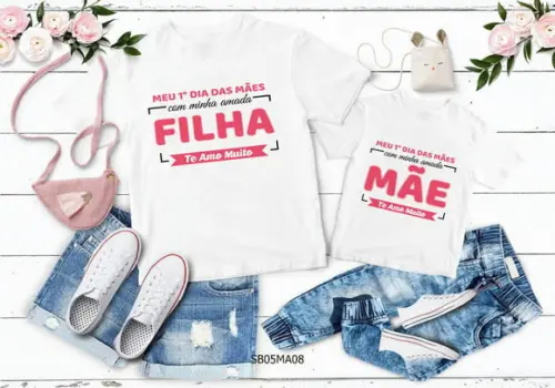 Kit 2 Camisetas Dia das Mães Personalizada -1º Dia das Mães