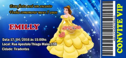 20 Convite Bela e Fera Personalizado Ingresso