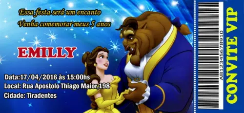 20 Convite Bela e Fera Personalizado Ingresso