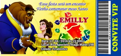 20 Convite Bela e Fera Personalizado Ingresso