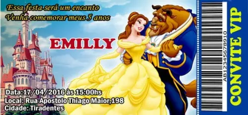 20 Convite Bela e Fera Personalizado Ingresso
