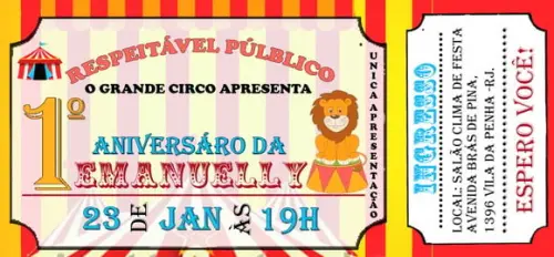 20 Convite Circo Personalizado Ingresso
