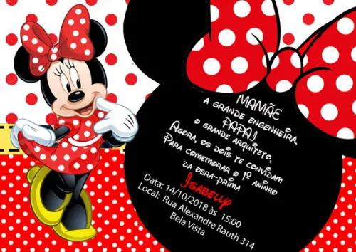 20 Convite Minnie Personalizado 7x10