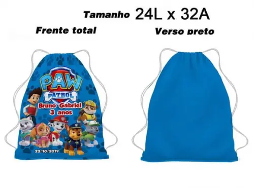 20 Lembrancinha Sacolinha Mochilinha Patrulha Canina 24x32