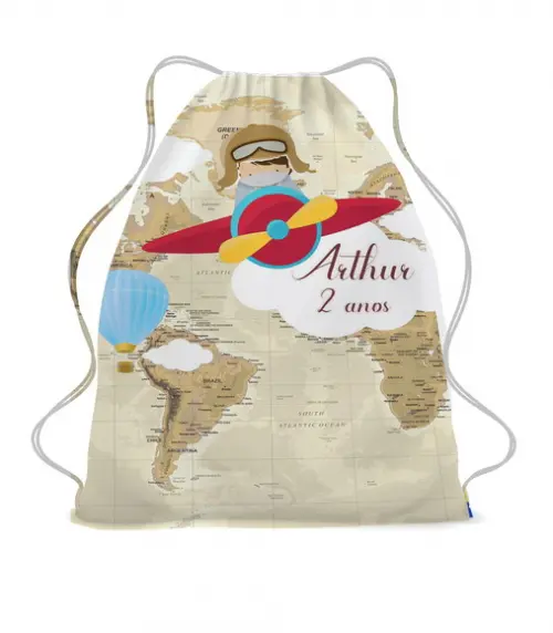 20 Mochila Saco Lembrancinha Volta ao Mundo Personalizada