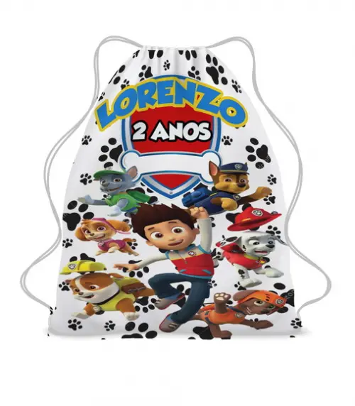 20 Sacochila Mochilinha Patrulha Canina Personalizada