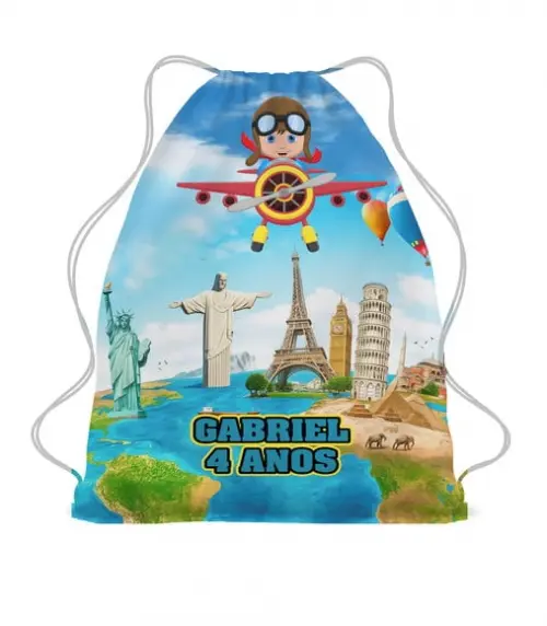 20 Sacochila Lembrancinha Volta ao Mundo Personalizada