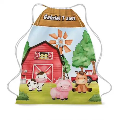 30 Mochila Saco Mochilinha Fazendinha Personalizada