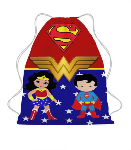 30 Mochilinha de Tecido Saco Super Heróis Personalizada