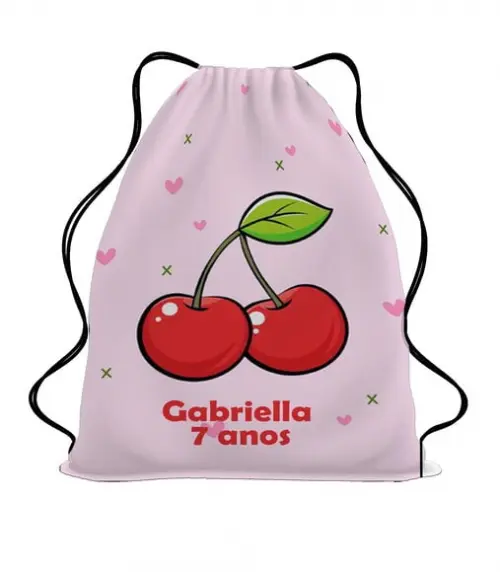 35 Mochila Sacochila Festa de Aniversário Cerejinhas Cereja