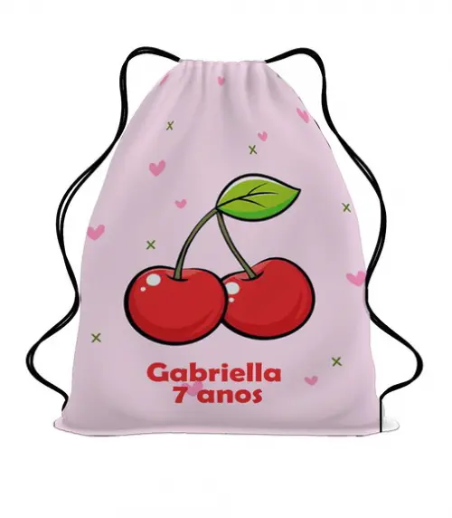 40 Mochila Sacochila Festa de Aniversário Cerejinhas Cereja