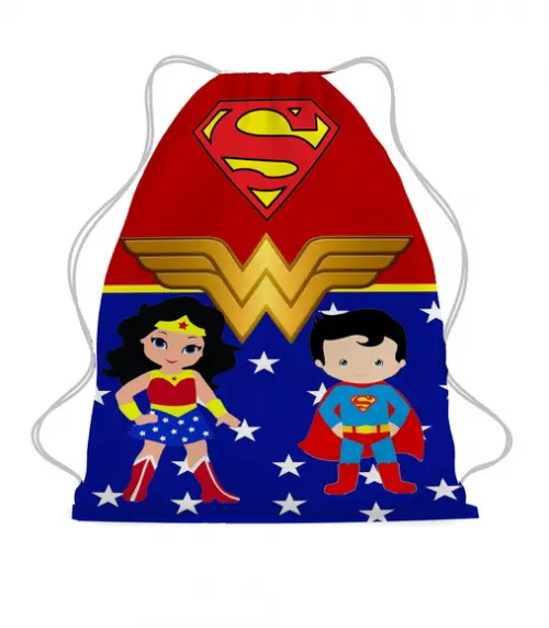 50 Mochilinha de Tecido Saco Super Heróis Personalizada