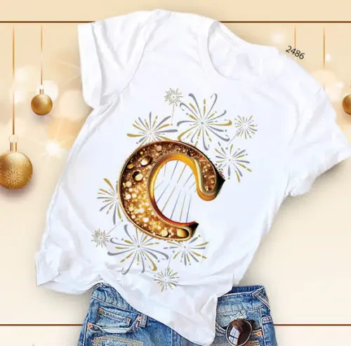 Camiseta Alfabeto Dourado-base