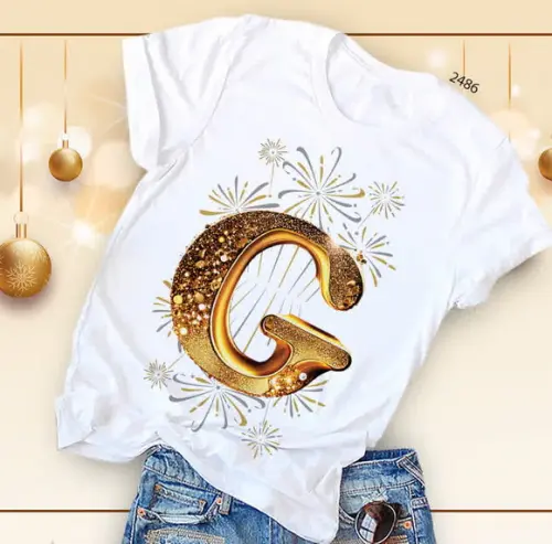Camiseta Alfabeto Dourado-base