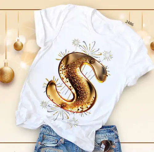 Camiseta Alfabeto Dourado-base