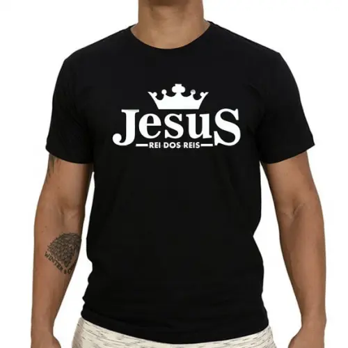 Camiseta Jesus Rei dos Reis 100% Algodão Estampa em Silk