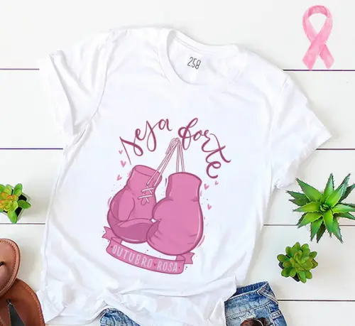 Camiseta Outubro Rosa Juntas na Luta Contra o Câncer de Mama