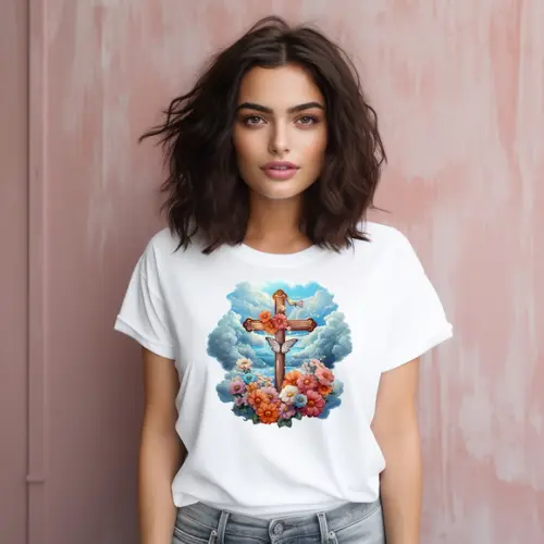 Camiseta Religiosa Estampa com Cruz /ref S.o5 C05