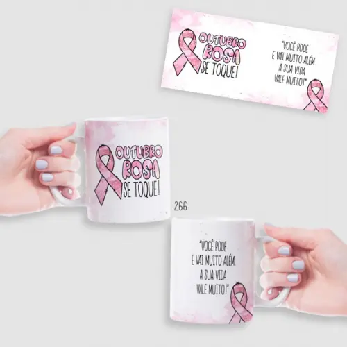 Caneca de Porcelana Outubro Rosa ? Juntas na Luta