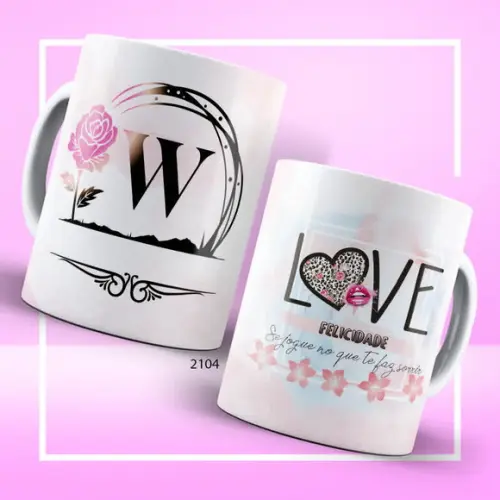 Caneca Floral Rosa Alfabeto com Frase